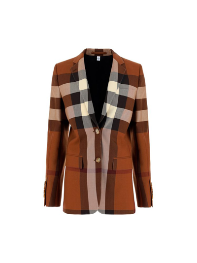 Burberry Check-print Single-breasted Blazer In Camel Colour