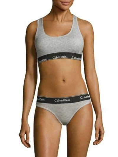 Calvin Klein Modern Cotton Ribbed Bralette In Heather Grey