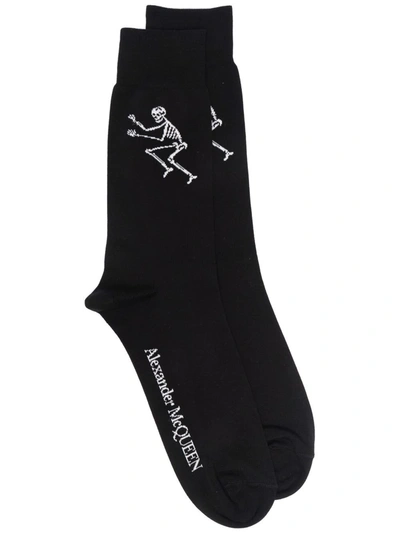 Alexander Mcqueen Logo Skull Embroidered Socks In Black