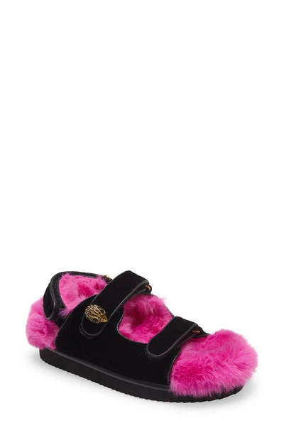 Kurt Geiger Orson Faux Fur-lined Velvet Sandals In Charcoal