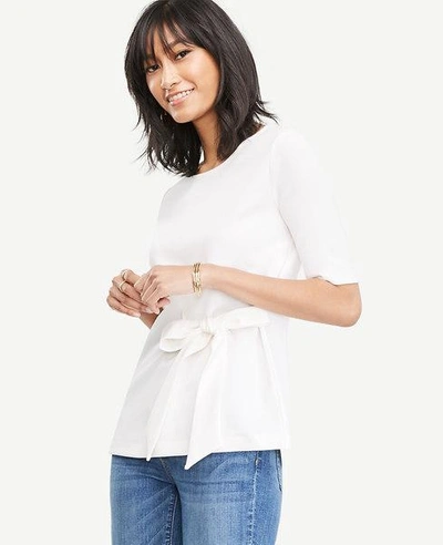 Ann Taylor Petite Bow Front Top In Winter White