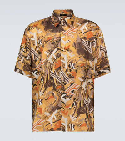 Fendi Mens Zafferano Brand-print Relaxed-fit Silk Shirt 16 In Multicolor