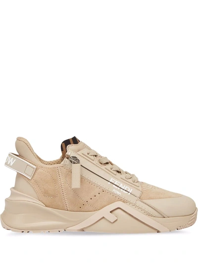 Fendi Flow Side-zip Trainer Sneakers In Beige Tabacco Nero