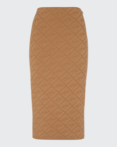Fendi Ff Jacquard Viscose-blend Midi Skirt In Brown