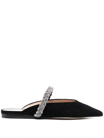 Stuart Weitzman Addison Crystal-embellished Flat Mules In Black