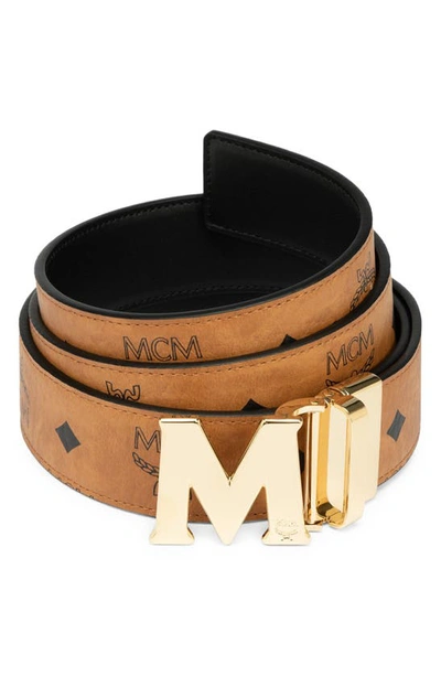 Mcm Claus M Reversible Logo Belt In Cognac