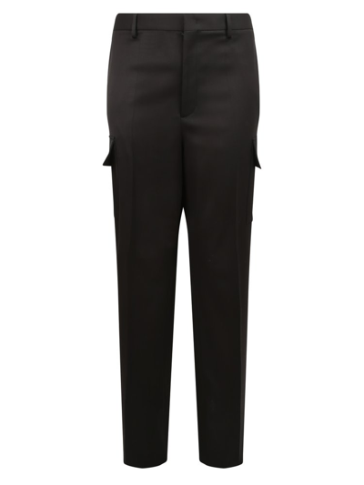 Valentino Straight-leg Pleated Stretch-wool Cargo Trousers In Black
