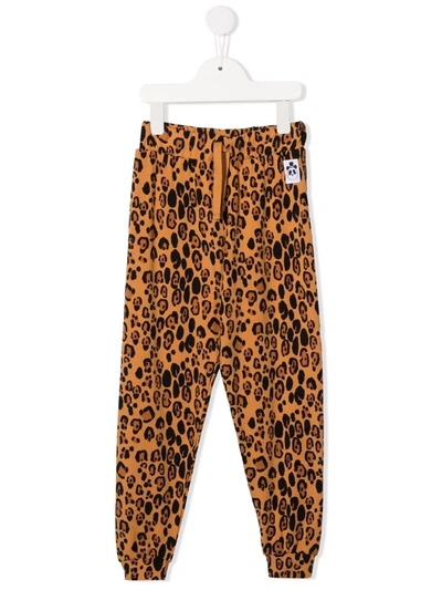 Mini Rodini Kids' High-waisted Leopard-print Trackpants In Brown