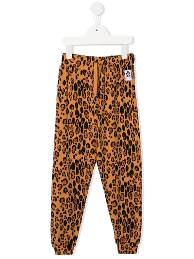 Mini Rodini Kids' High-waisted Leopard-print Trackpants In Beige