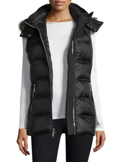 Andrew Marc Claire Fox Fur-trim Puffer Vest In Black