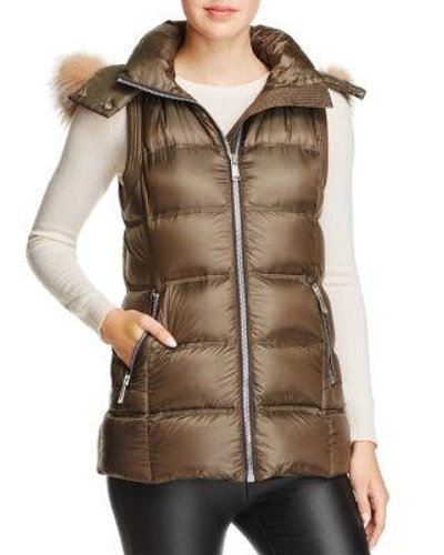 Andrew Marc Claire Fox Fur Trim Down Vest In Forest