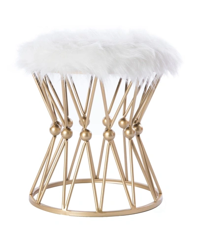 Bold Tones Round Gold-tone Metal Stool With Fur Top