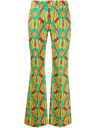 La Doublej Saturday Night Clover-print Trousers In Grün