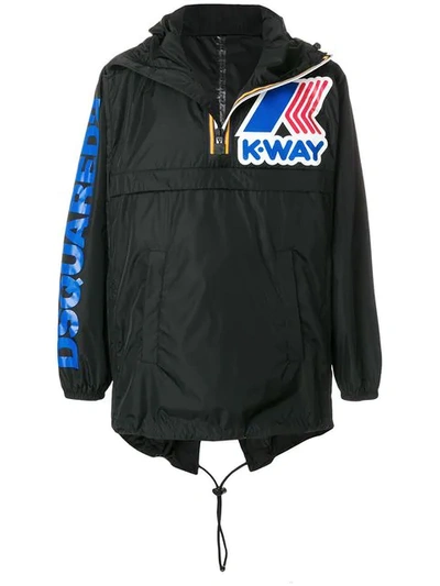 Dsquared2 K-way Reversible Nylon Rain Jacket In 900 Black