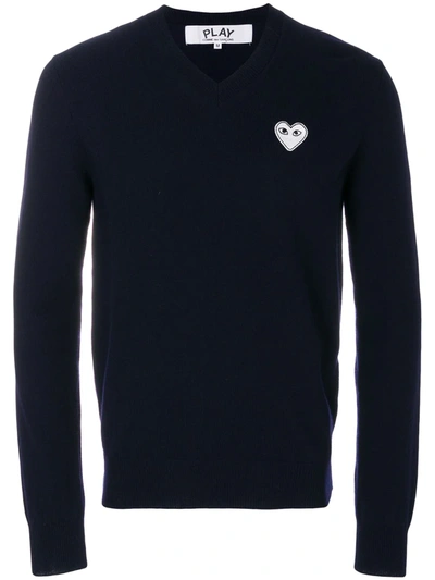 Comme Des Garçons Play V-neck Jumper In Blue