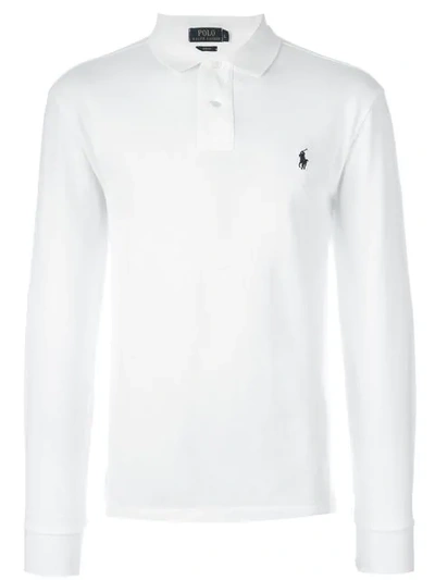 Polo Ralph Lauren Logo-embroidered Cotton Long-sleeved Polo Shirt In White