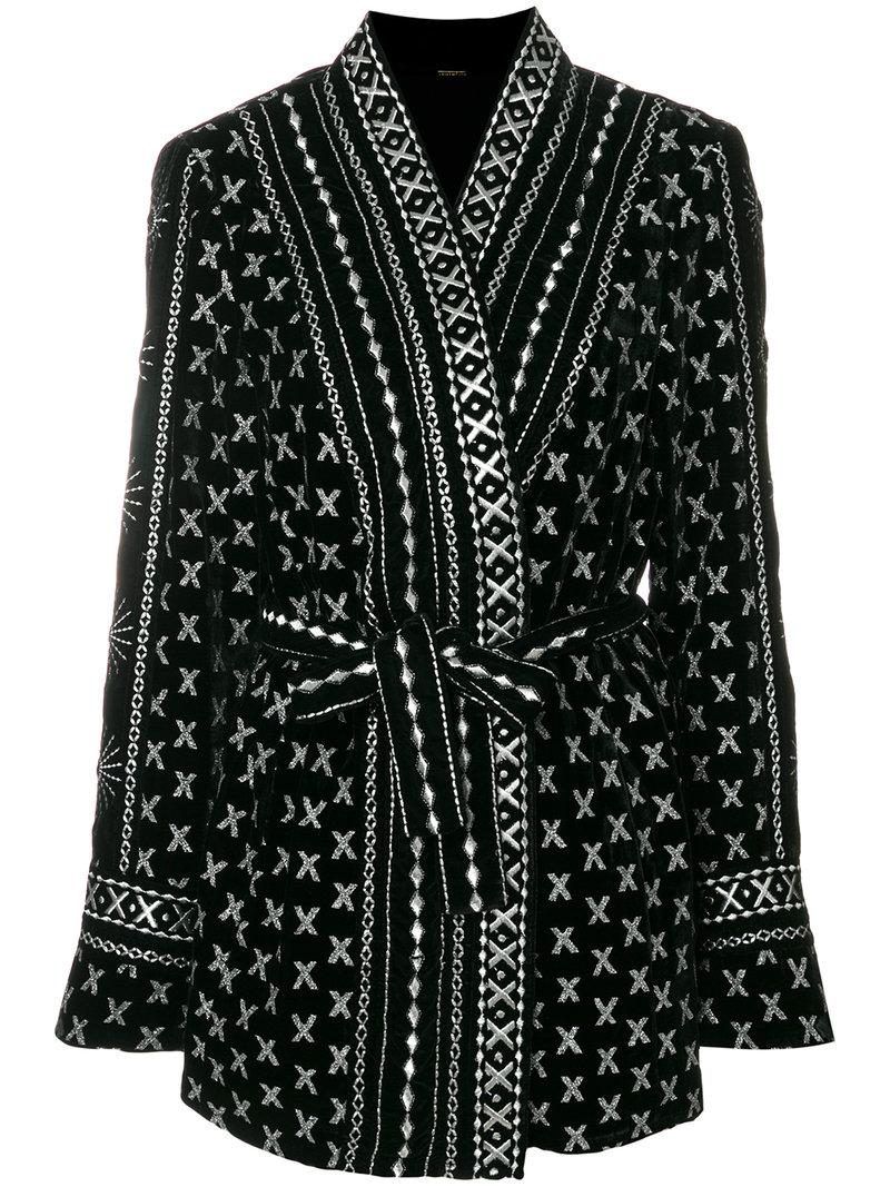 Dodo Bar Or Sendy Embroidered Velvet Kimono Jacket In Black Gold | ModeSens