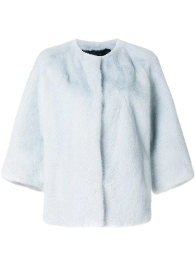 Yves Salomon Mink Fur Cropped Sleeve Jacket In Blue