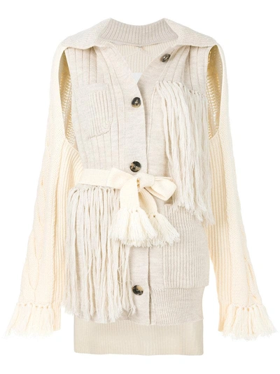 Maison Margiela Deconstructed Fringed Cardigan In Neutrals