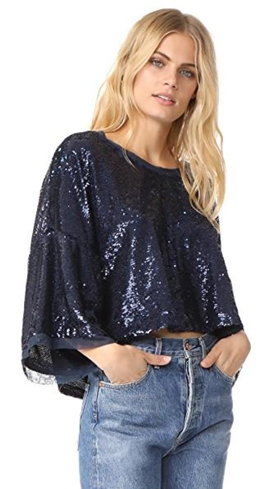 Free People Champagne Dreams Sequin Top In Navy