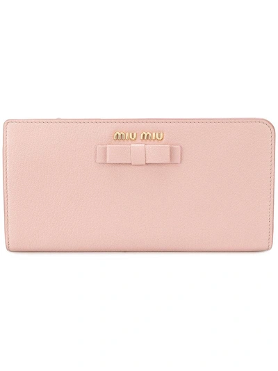 Miu Miu Bow Continental Wallet In Pink