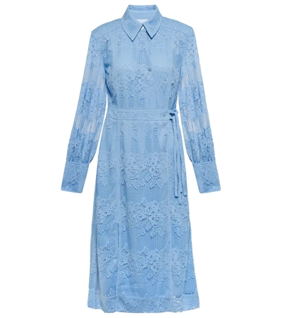 Ganni Blue Lace Midi Dress In Placid Blue