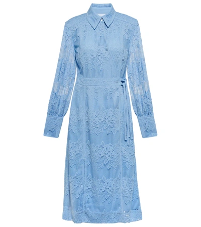 Ganni Blue Lace Midi Dress In Placid Blue | ModeSens