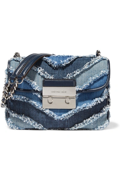 Michael Michael Kors Sloan Small Frayed Denim Shoulder Bag, Multi Blue |  ModeSens