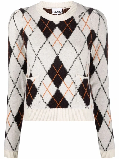 Ganni Argyle Merino Wool And Cashmere-blend Sweater In Multi-colour