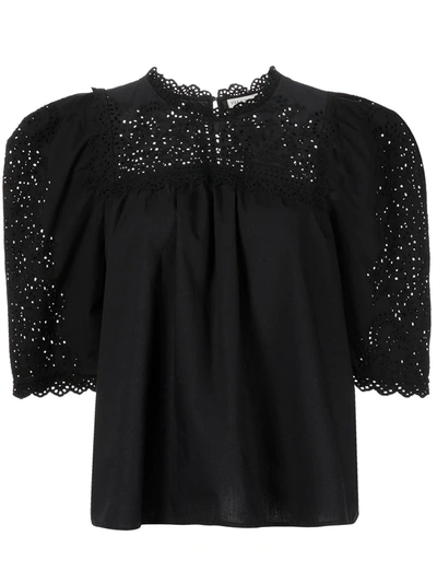 Ulla Johnson Yvonne Embroidered Cotton Blouse In Black