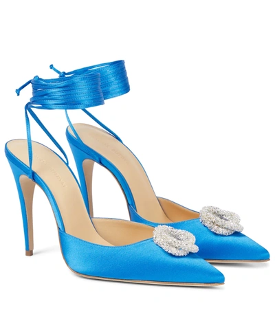 Magda Butrym Crystal-appliqué Pointed-toe Satin Courts In Blue