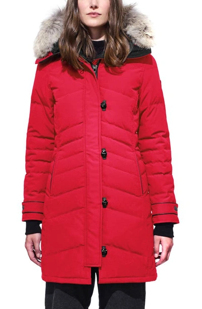 Canada Goose Lorette Hooded Down Parka With Genuine Coyote Fur Trim In Red