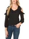 Cece Ruffled Cold Shoulder Clip Dot Blouse In Black