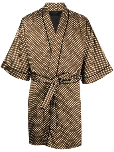 Amiri Logo-print Belted Lounge Gown In Brown