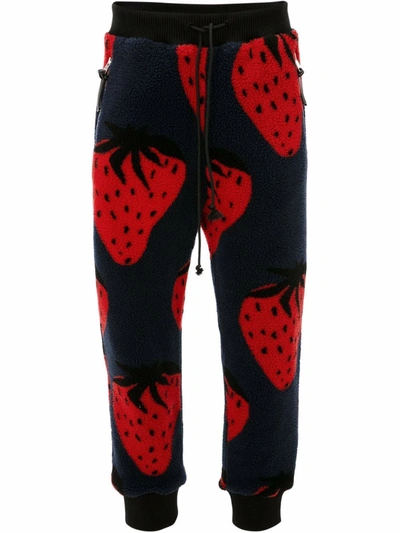 Jw Anderson Strawberry Motif Drawstring Tapered Joggers In Blue