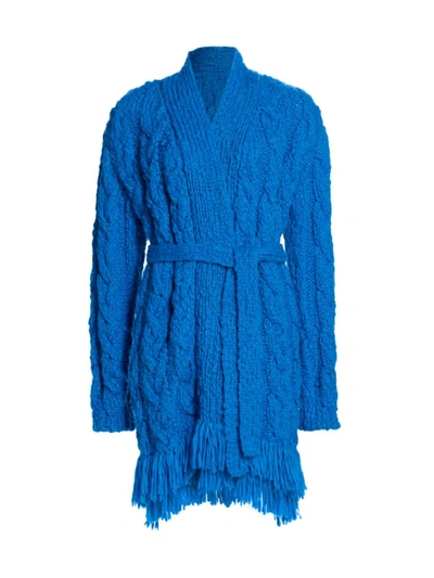 Alejandra Alonso Rojas Women's Fringed Cable-knit Wool-blend Cardigan In Blue