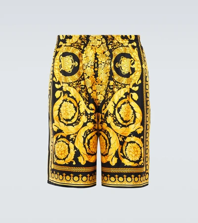Versace Silk Shorts With Heritage Baroque Print In Multicolour