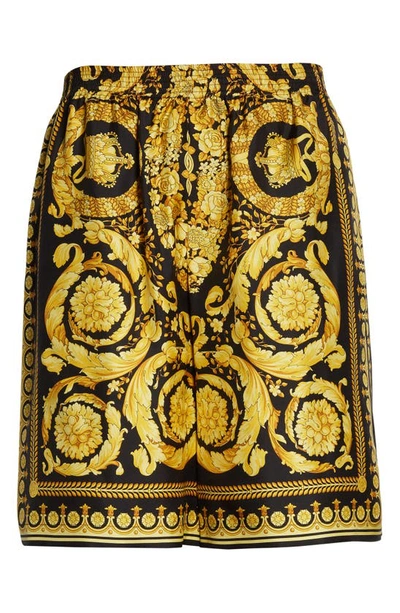 Versace Silk Shorts With Heritage Baroque Print In Multicolour