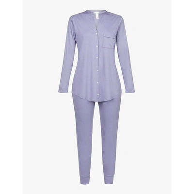 Hanro Pure Essence Cotton-jersey Pyjama Set In 1546 Blue Granite