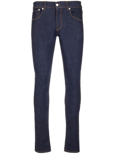 Alexander Mcqueen Embroidered-logo Straight-leg Jeans In 黑色