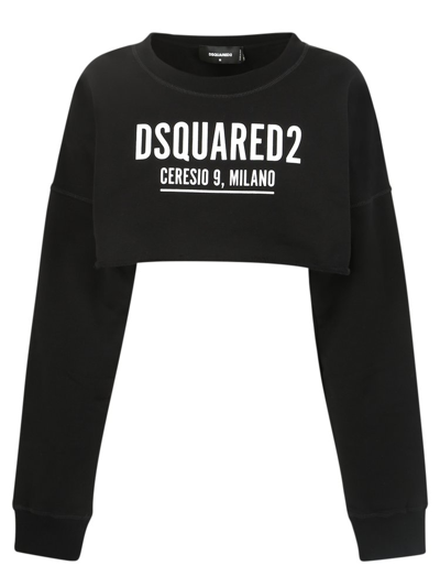 Dsquared2 Black Logo-print Cropped Sweatshirt