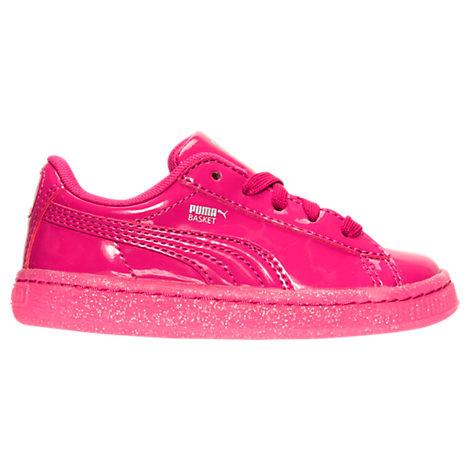 Puma Girls' Toddler Basket Patent Iced Glitter Casual Shoes, Pink ...