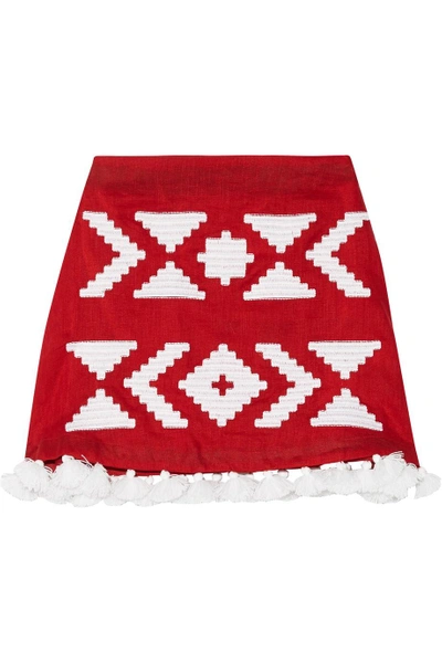 March11 Star Tasseled Embroidered Linen Mini Skirt