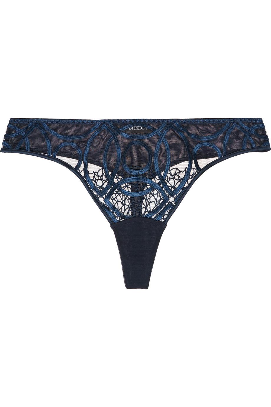 La Perla Circles Low-rise Embroidered Stretch-tulle Thong | ModeSens