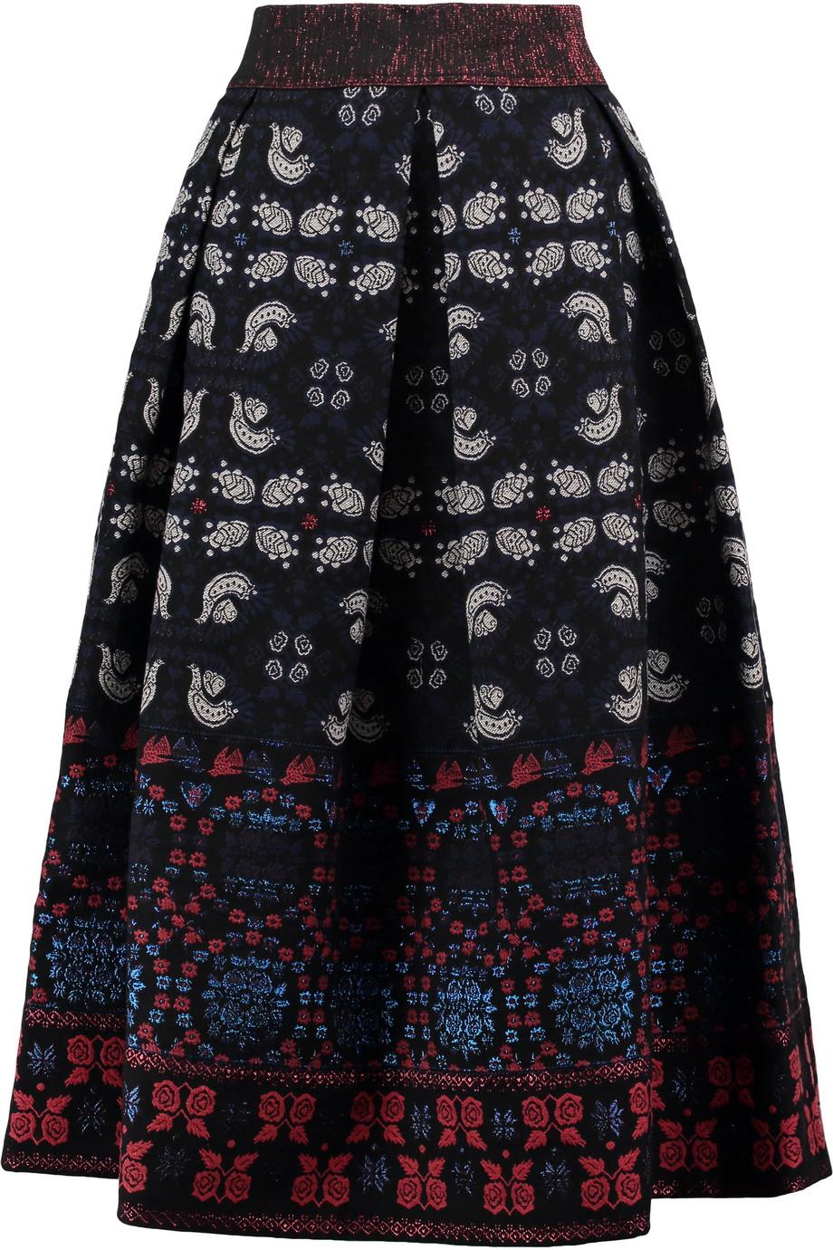 Anna Sui Pleated Cotton-blend Jacquard Midi Skirt | ModeSens