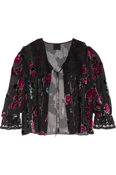 Anna Sui Lace-paneled Gathered Flocked Chiffon Jacket