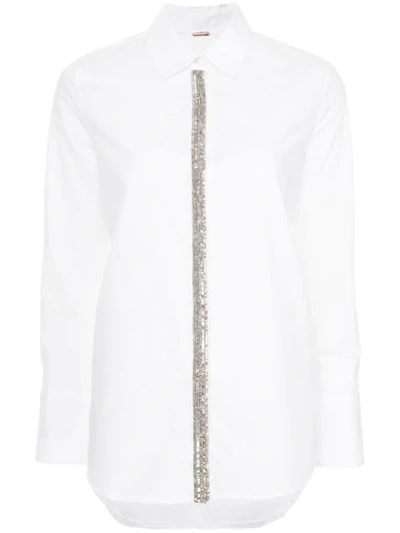 Adam Lippes Cotton Menswear Shirt With Crystal Embroidery In White