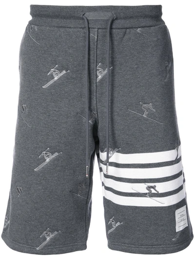 Thom Browne Classic Sweatshort In Quilted Loopback Cotton With Skier Embroidery