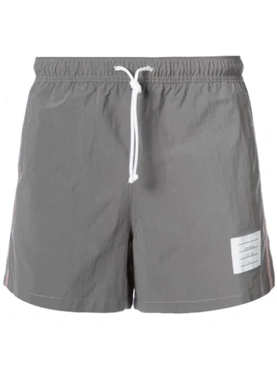 Thom Browne Classic Swim Trunk With Red, White And Blue Grosgrain Side Seam In Grey Brushed Finish Swim Tech