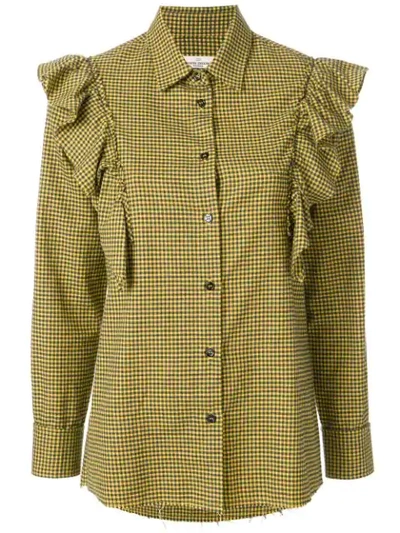 Golden Goose Deluxe Brand Mini Check Frill Blouse In Yellow/black